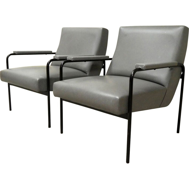 Pair of vintage Memphis armchairs by Pierre Guariche for Meurop, 1960