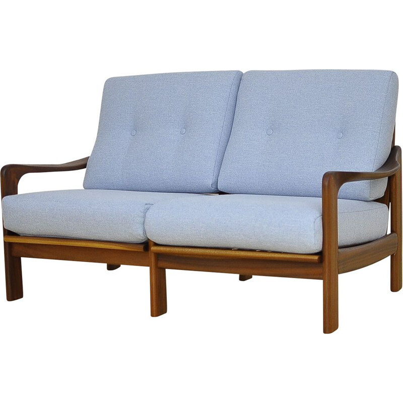 Blaues Vintage-Zweisitzersofa aus Teakholz, 1960