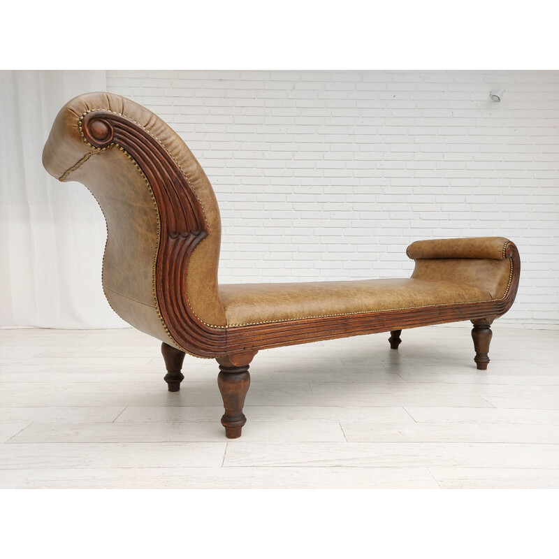Danish vintage cognac leather daybed, 1930s