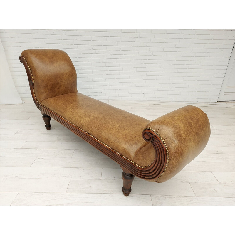 Letto danese vintage in pelle cognac, 1930