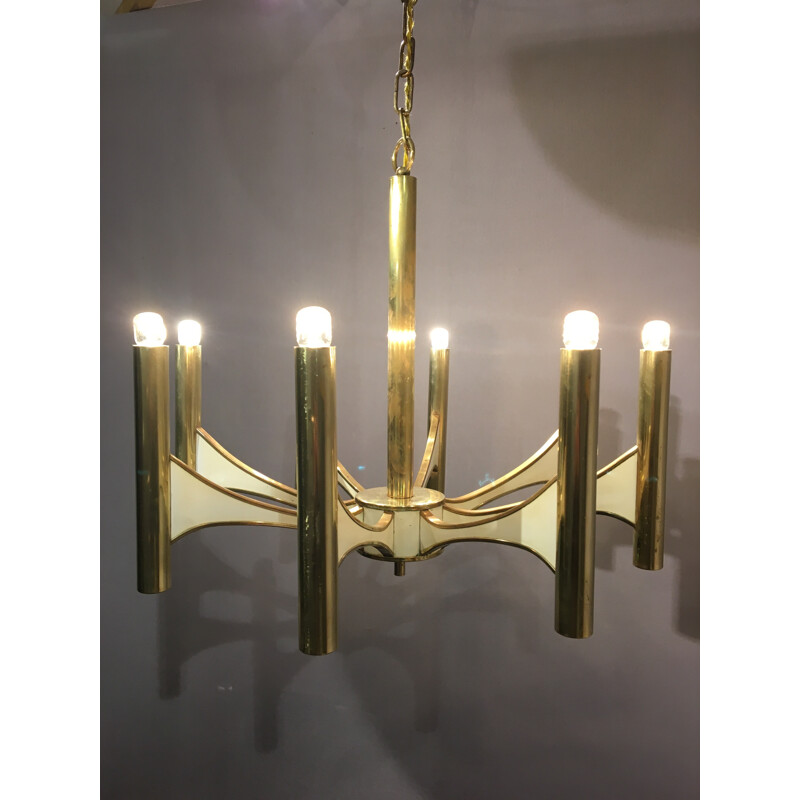 Italian chandelier in brass and lacquered metal, Gaétano SCIOLARI - 1970s