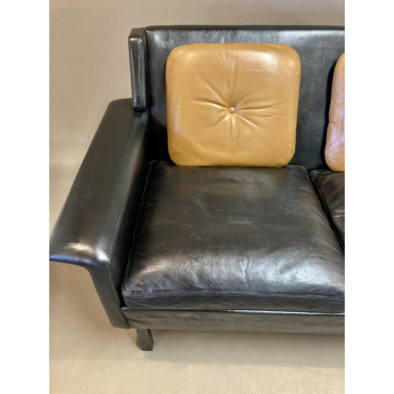 Vintage black leather sofa, 1950