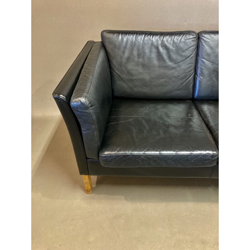 Vintage 3 seater black leather sofa