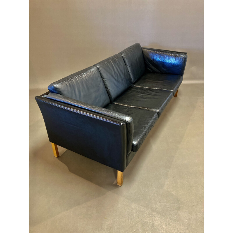 Vintage 3 seater black leather sofa