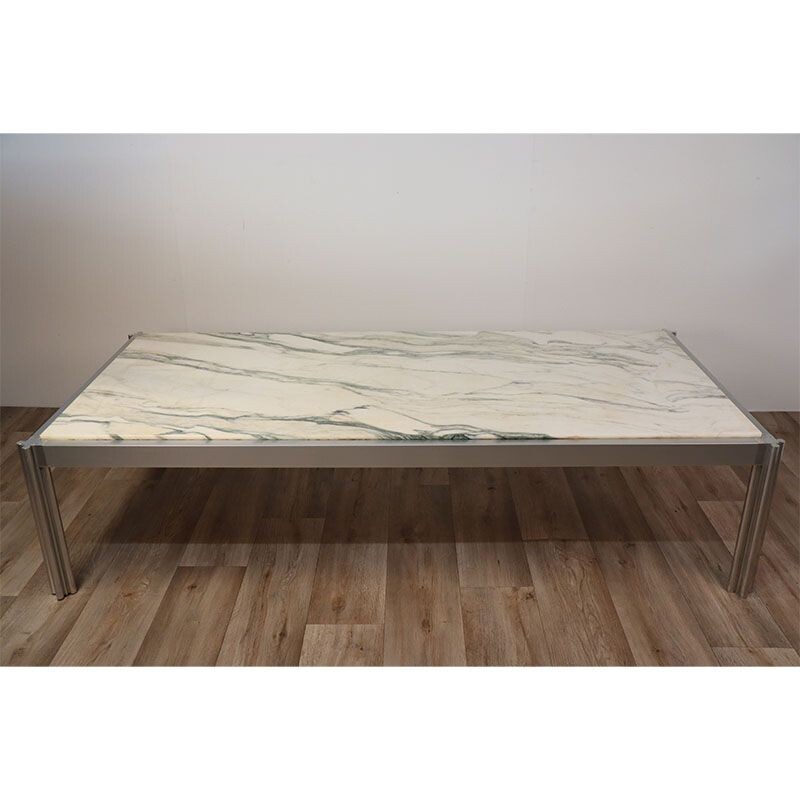 Table basse vintage en marbre et aluminium de Georges Ciancimino pour Mobilier International, 1970