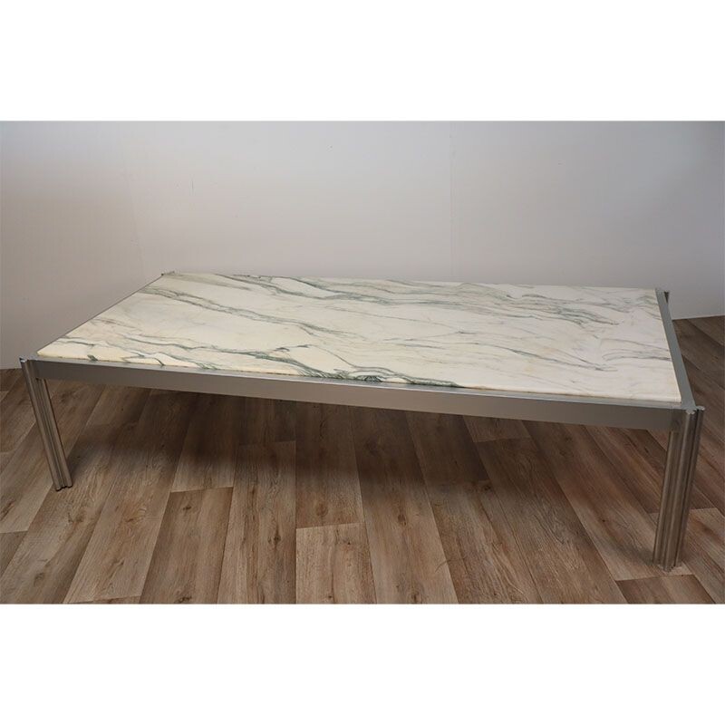 Vintage marble and aluminium coffee table by Georges Ciancimino for Mobilier International, 1970