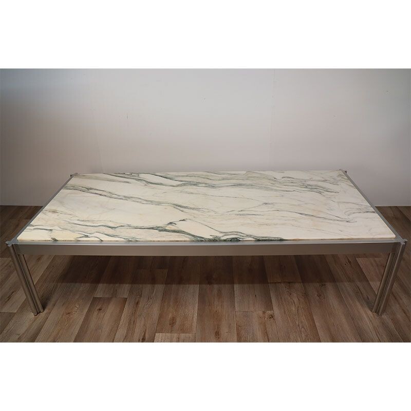 Vintage marble and aluminium coffee table by Georges Ciancimino for Mobilier International, 1970