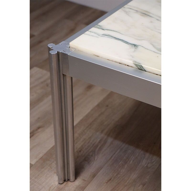 Vintage marble and aluminium coffee table by Georges Ciancimino for Mobilier International, 1970