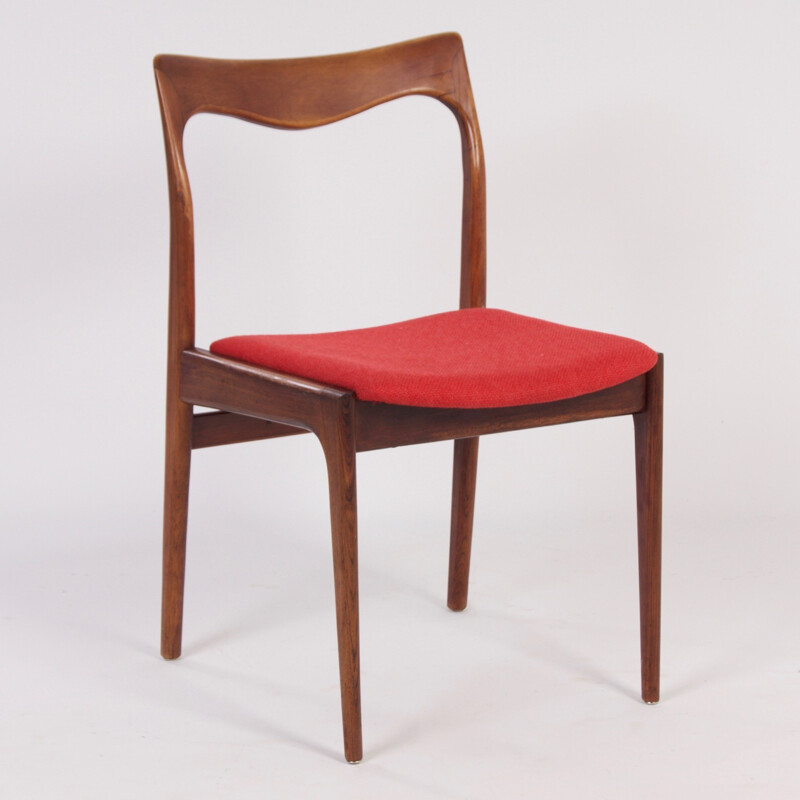 Suite van vier rozenhouten stoelen met rode zitting - 1960