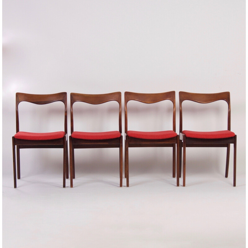 Set of four chairs in rosewood and red seat - 1960s