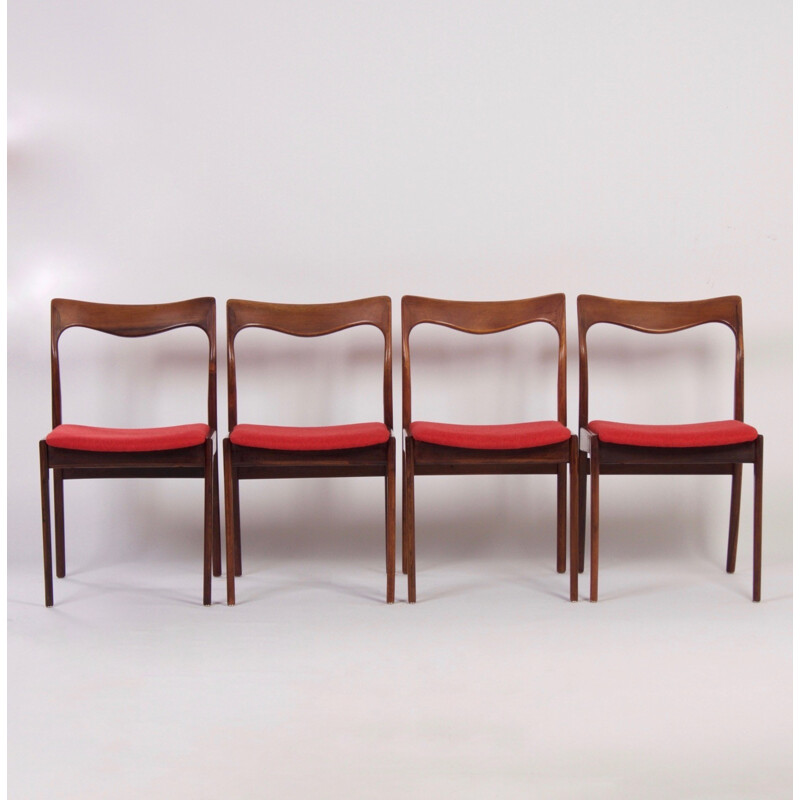 Conjunto de cuatro sillas de palisandro con asiento rojo - 1960