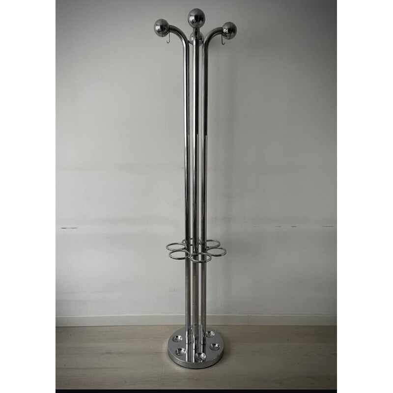 Italian vintage coat rack in chromed metal, 1970