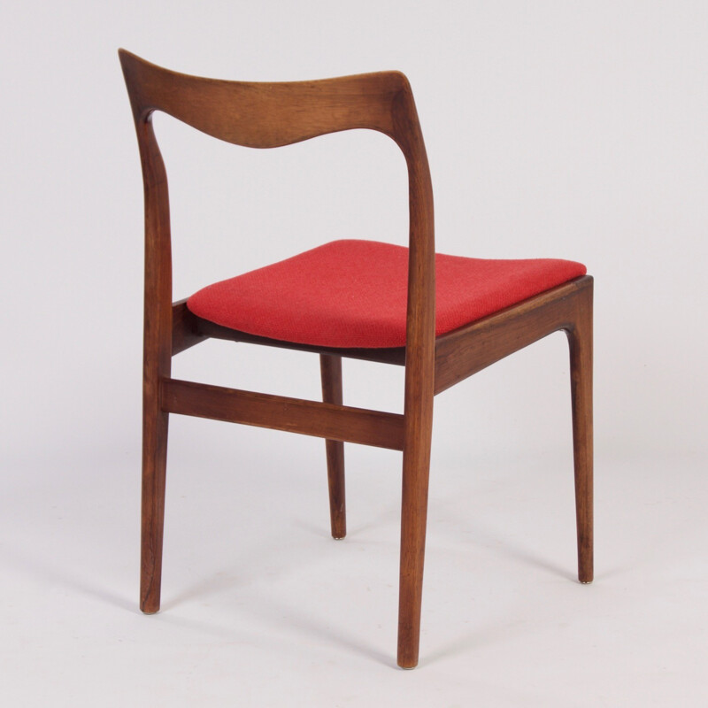 Suite von vier Stühlen aus Palisanderholz und roter Sitzfläche - 1960