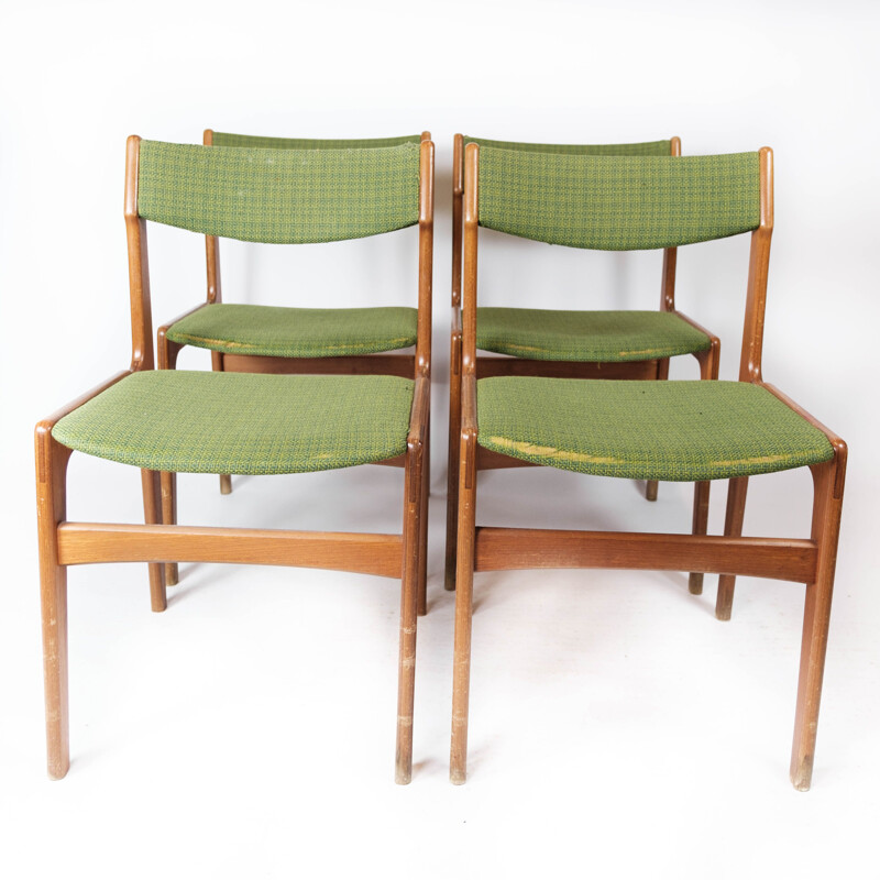Satz von 4 Vintage-Stühlen aus Teakholz und grünem Wandteppich von Erik Buch für O.D Møbler, 1960