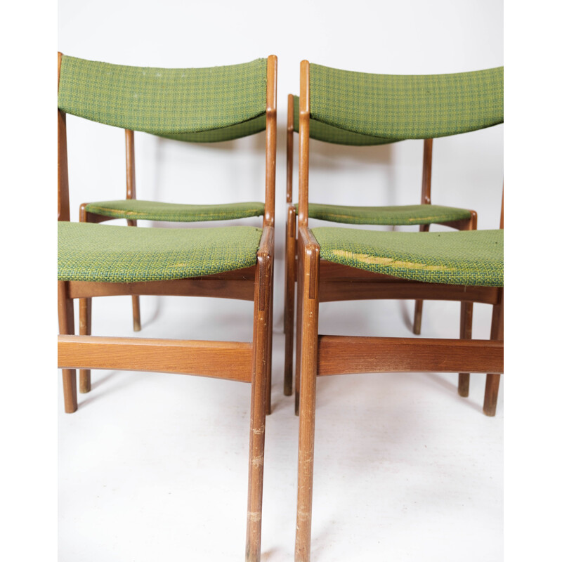 Set di 4 sedie vintage in teak e tappezzeria verde di Erik Buch per O.D Møbler, 1960