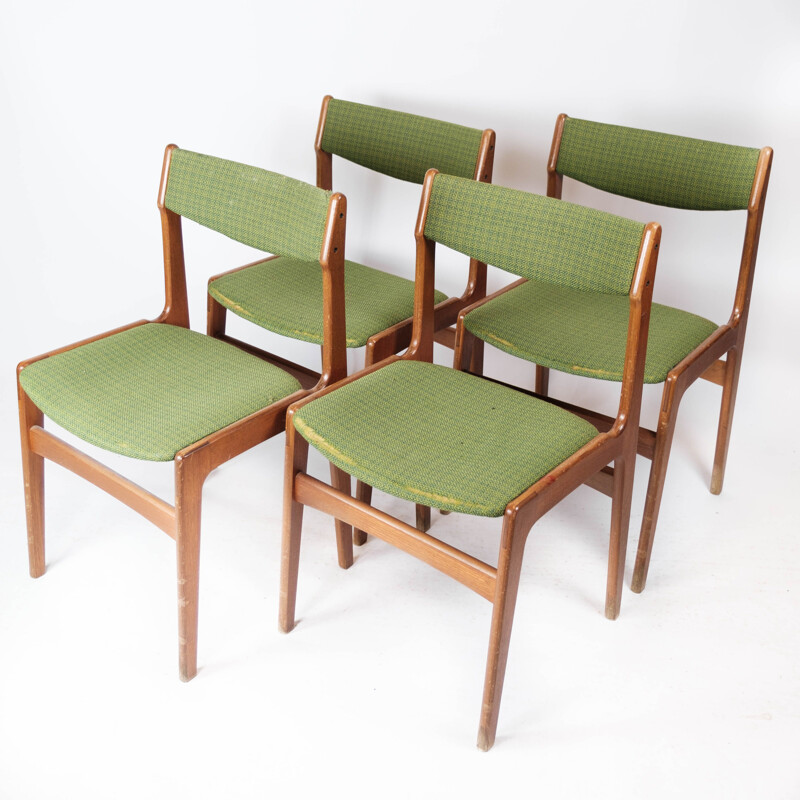 Conjunto de 4 cadeiras de teca vintage e estofos verdes de Erik Buch para O.D Møbler, 1960