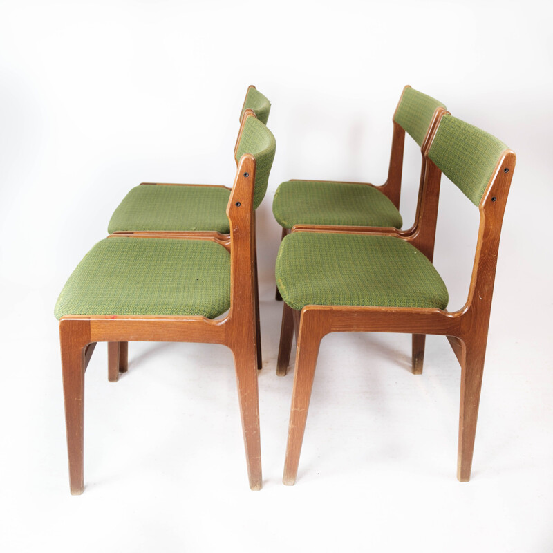 Set of 4 vintage dining chairs in teak and green upholstery by Erik Buch for O.D Møbler, 1960s