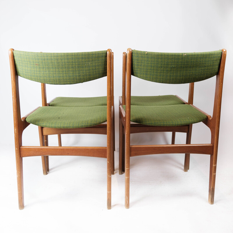 Conjunto de 4 cadeiras de teca vintage e estofos verdes de Erik Buch para O.D Møbler, 1960