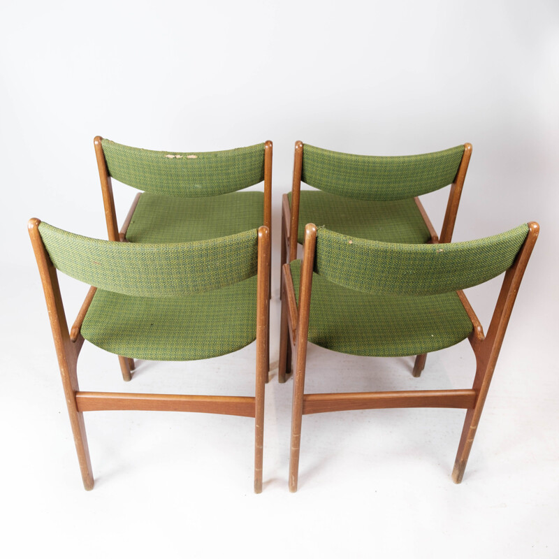 Set of 4 vintage dining chairs in teak and green upholstery by Erik Buch for O.D Møbler, 1960s