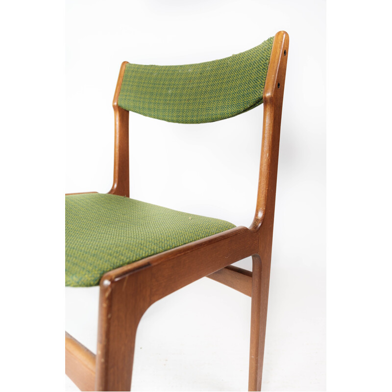 Satz von 4 Vintage-Stühlen aus Teakholz und grünem Wandteppich von Erik Buch für O.D Møbler, 1960