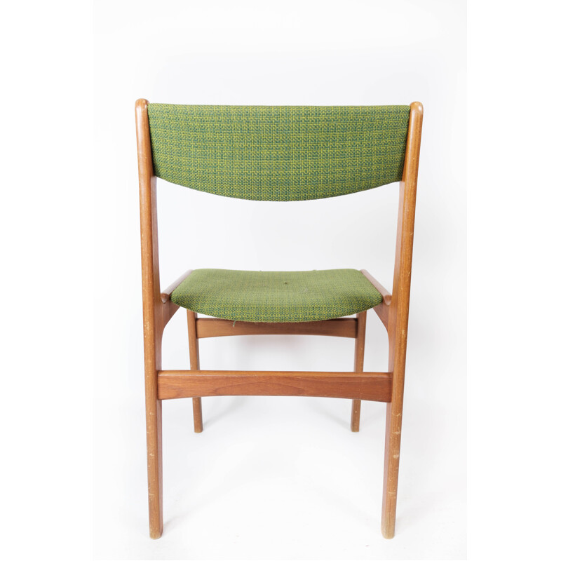 Set of 4 vintage dining chairs in teak and green upholstery by Erik Buch for O.D Møbler, 1960s