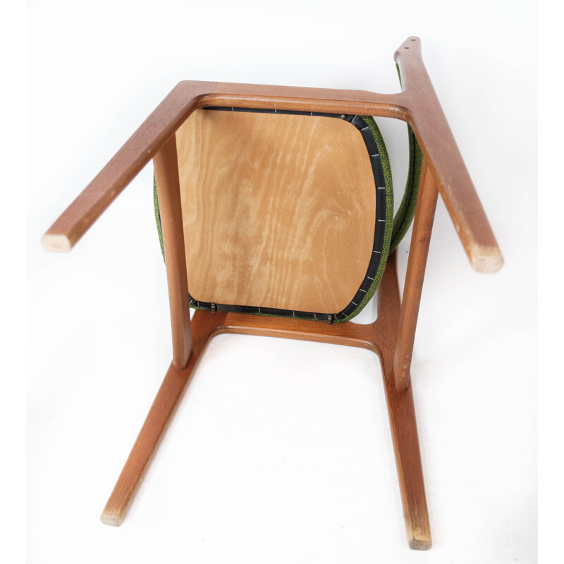Set of 4 vintage dining chairs in teak and green upholstery by Erik Buch for O.D Møbler, 1960s