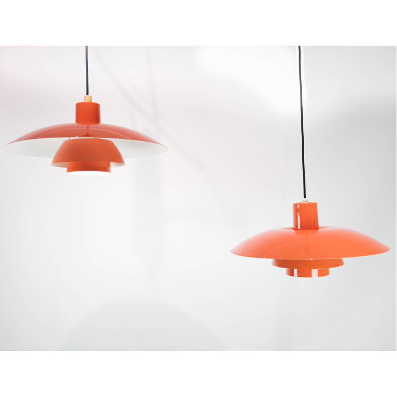 Pair of vintage orange PH4 pendant lamps by Poul Henningsen for Louis Poulsen, 1950s