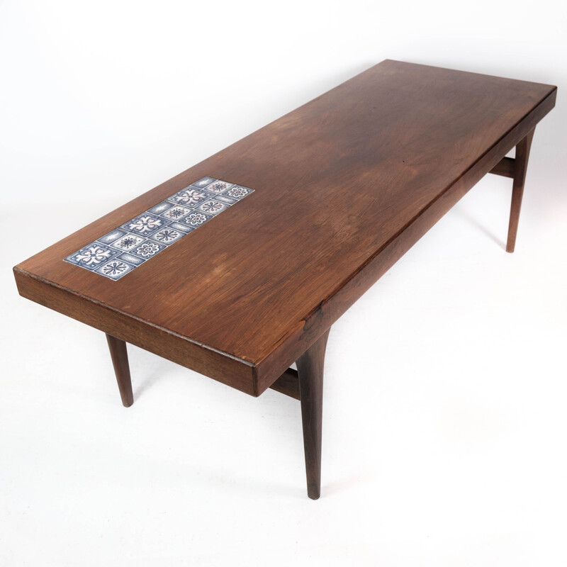 Vintage rosewood coffee table with blue tiles by Johannes Andersen for Silkeborg Furniture, 1960