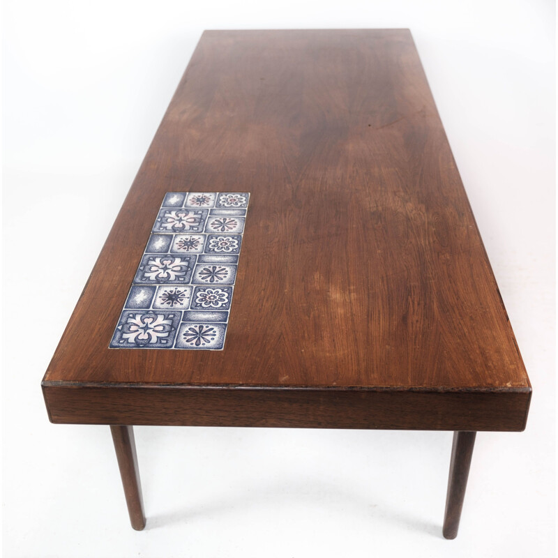 Vintage rosewood coffee table with blue tiles by Johannes Andersen for Silkeborg Furniture, 1960