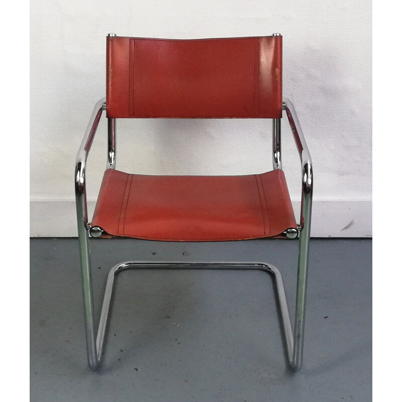 B34 vintage stoel in leer en verchroomd aluminium van Marcel Breuer