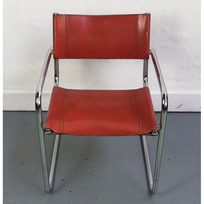 B34 cadeira vintage em couro e alumínio cromado por Marcel Breuer