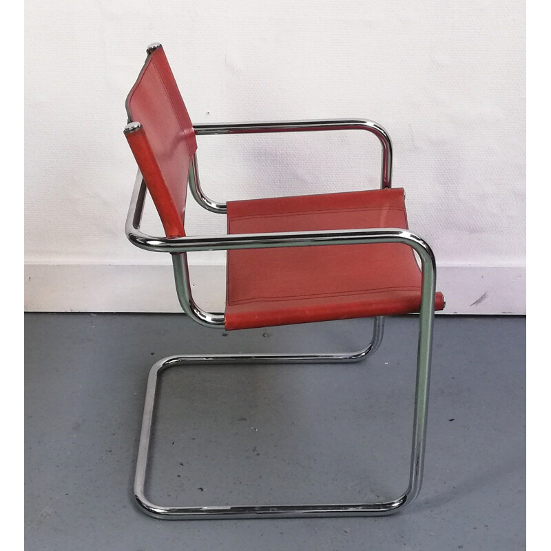 Sedia vintage B34 in pelle e alluminio cromato di Marcel Breuer