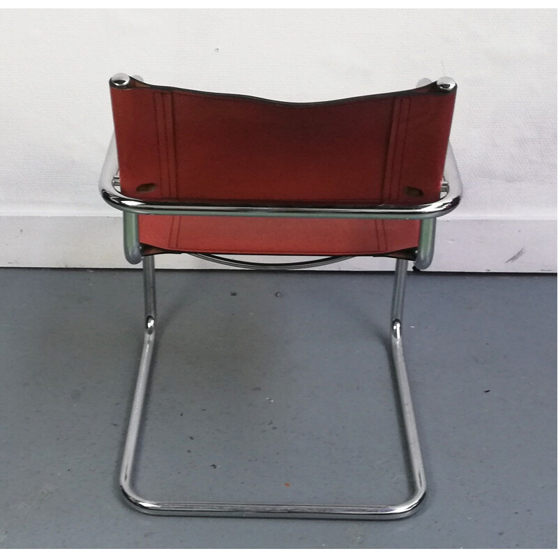 Sedia vintage B34 in pelle e alluminio cromato di Marcel Breuer