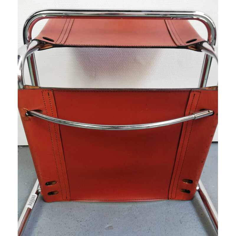 Silla vintage B34 de cuero y aluminio cromado de Marcel Breuer