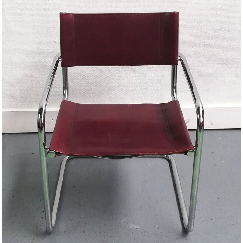 B34 cadeira vintage em couro e alumínio cromado por Marcel Breuer
