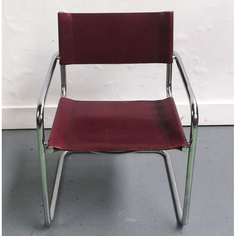 B34 vintage stoel in leer en verchroomd aluminium van Marcel Breuer