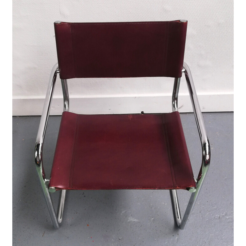 Vintage B34 chair in leather and chromed aluminium by Marcel Breuer