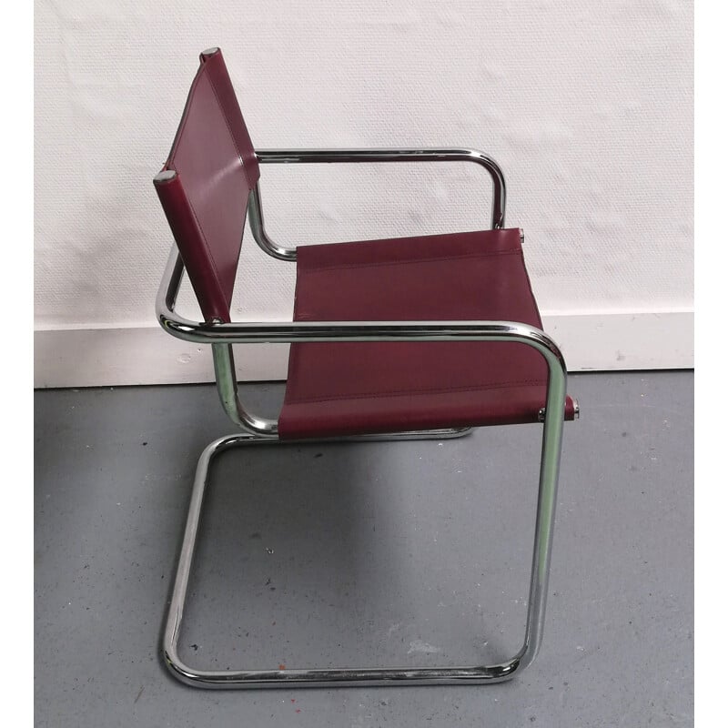 Vintage-Stuhl B34 aus Leder und verchromtem Aluminium von Marcel Breuer