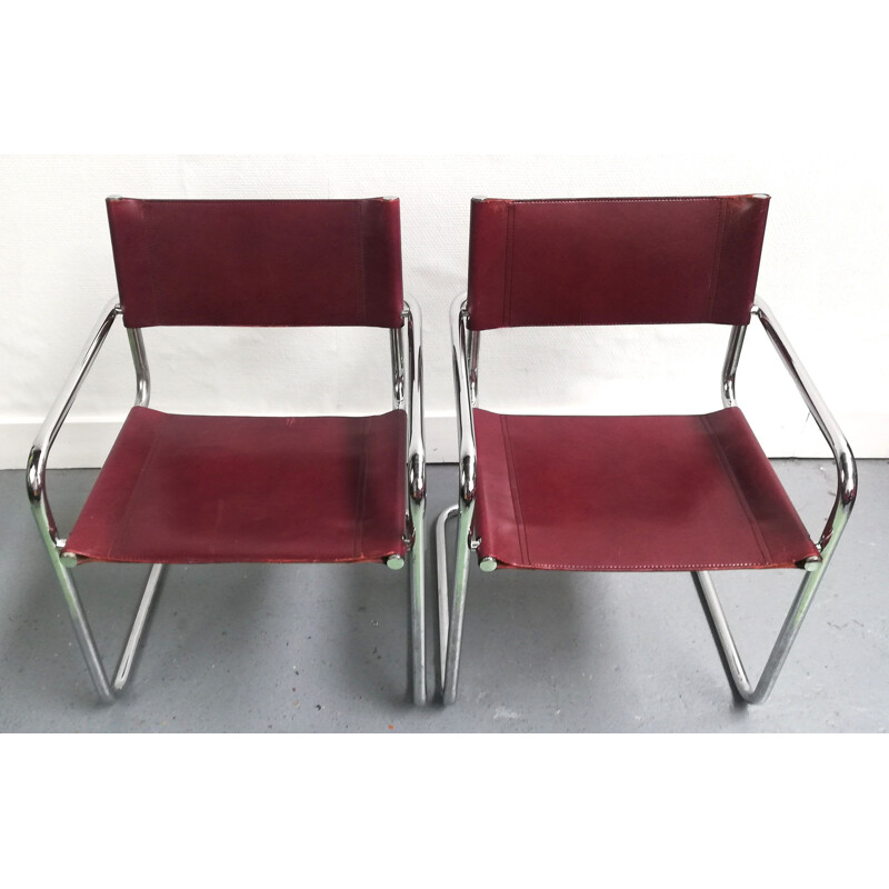 Vintage B34 chair in leather and chromed aluminium by Marcel Breuer