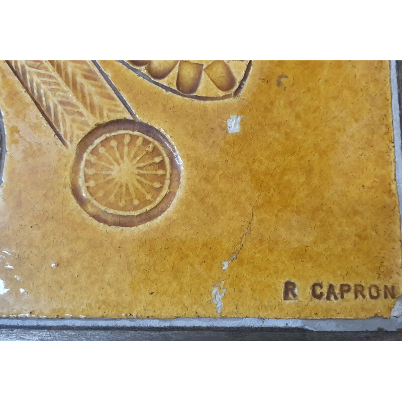 Table basse vintage en céramique émaillée par R.Capron et j.Derval, 1970