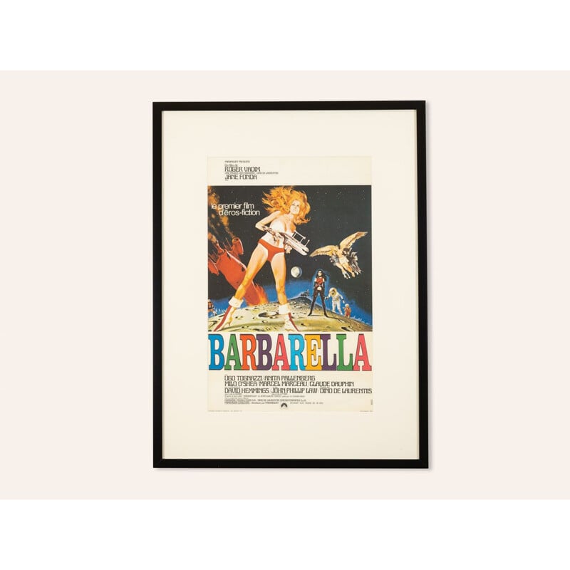Cartel antiguo de la película "Barbarella" de Roger Vadim, Francia 1960
