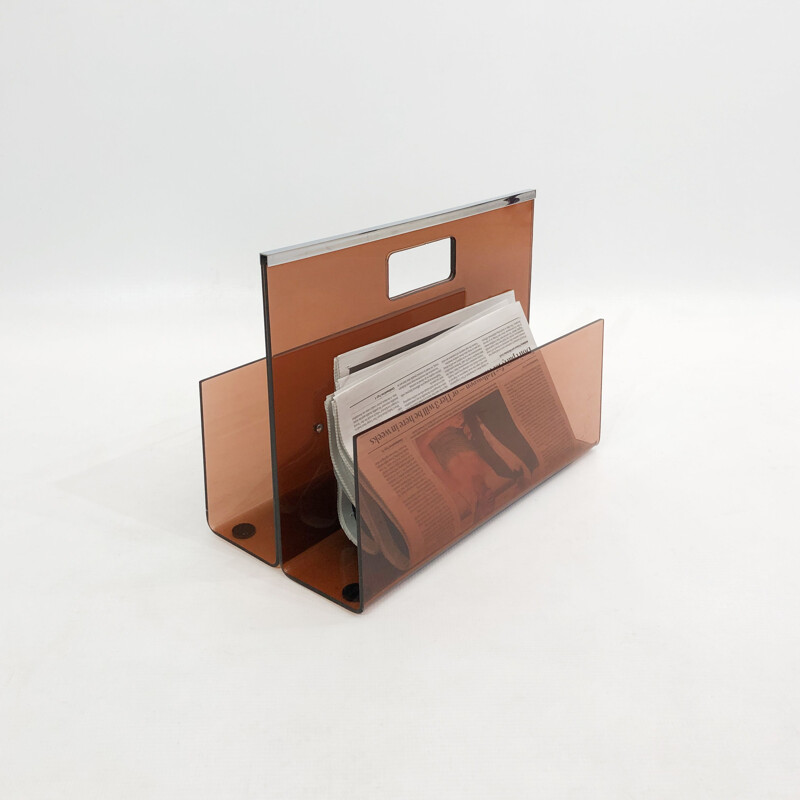 Vintage smoked acrylic magazine rack by Michel Dumas for Roche Bobois, France 1970