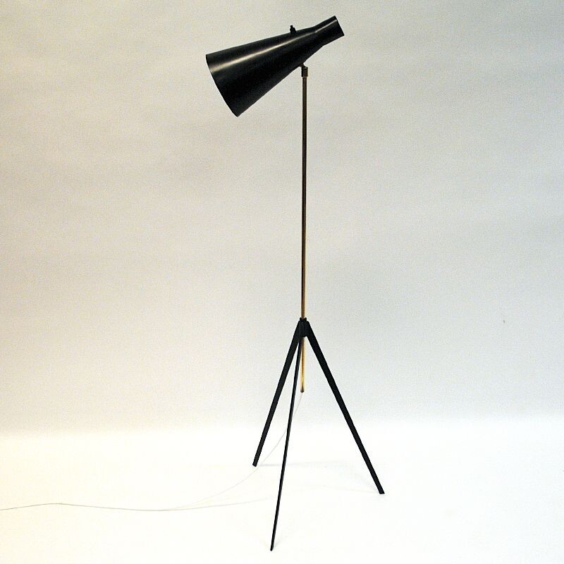 Vintage metal and brass floor lamp model G-36 by Alf Svensson for Bergboms, Sweden 1950