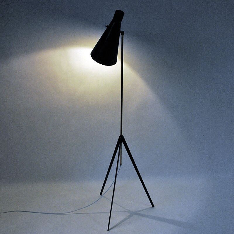 Vintage metal and brass floor lamp model G-36 by Alf Svensson for Bergboms, Sweden 1950