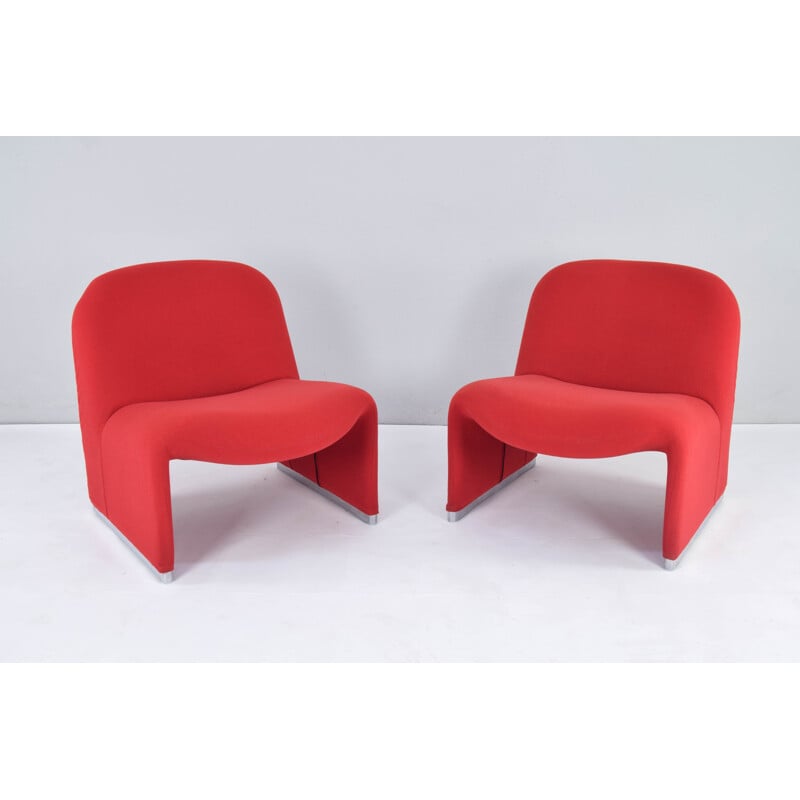 Paire de fauteuils Alky vintage en laine rouge par Giancarlo Piretti pour Castelli, Italie 1970