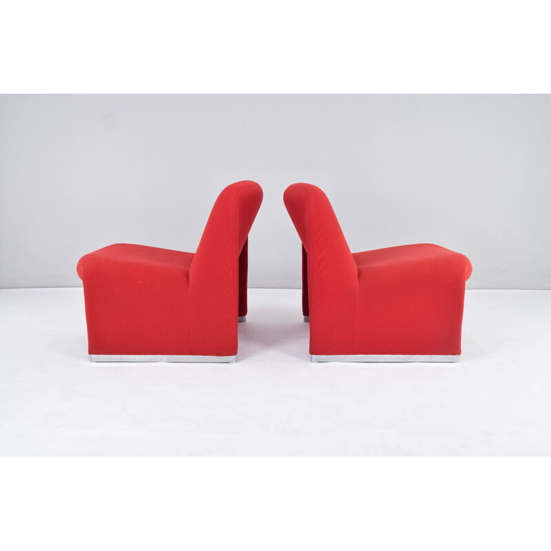 Pair of vintage red wool Alky armchairs by Giancarlo Piretti for Castelli, Italy 1970s