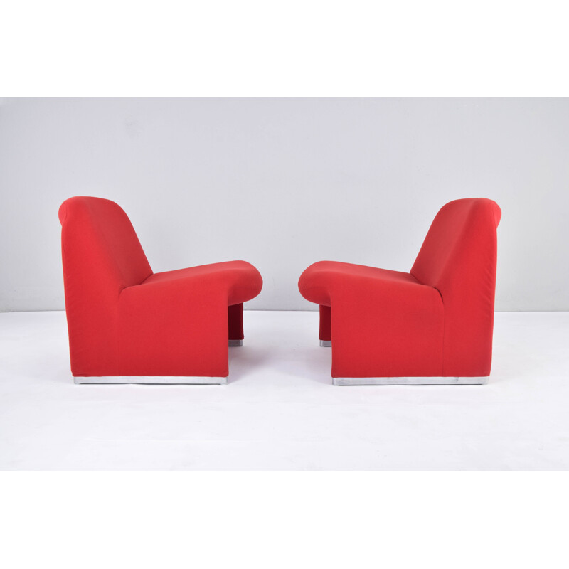 Pair of vintage red wool Alky armchairs by Giancarlo Piretti for Castelli, Italy 1970s