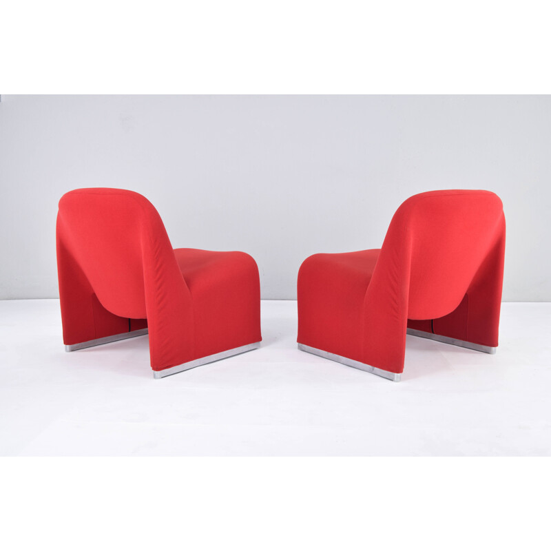 Pair of vintage red wool Alky armchairs by Giancarlo Piretti for Castelli, Italy 1970s