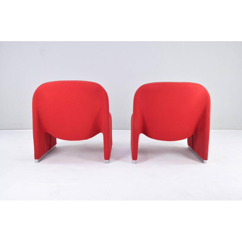 Pair of vintage red wool Alky armchairs by Giancarlo Piretti for Castelli, Italy 1970s