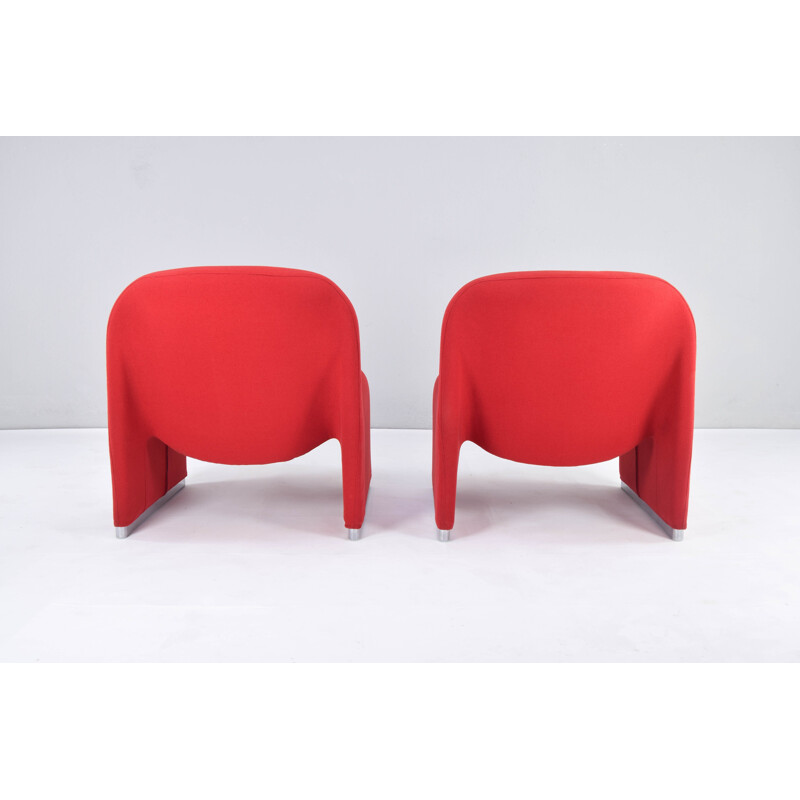 Paire de fauteuils Alky vintage en laine rouge par Giancarlo Piretti pour Castelli, Italie 1970